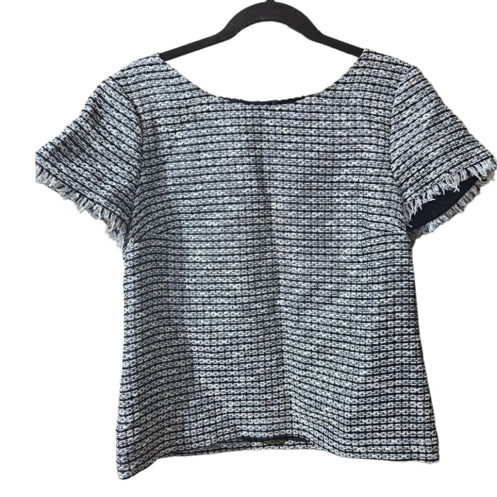 TALBOTS Tweed Raw Edge Zipper Back Career Work Blouse‎ Shirt - Size 10
